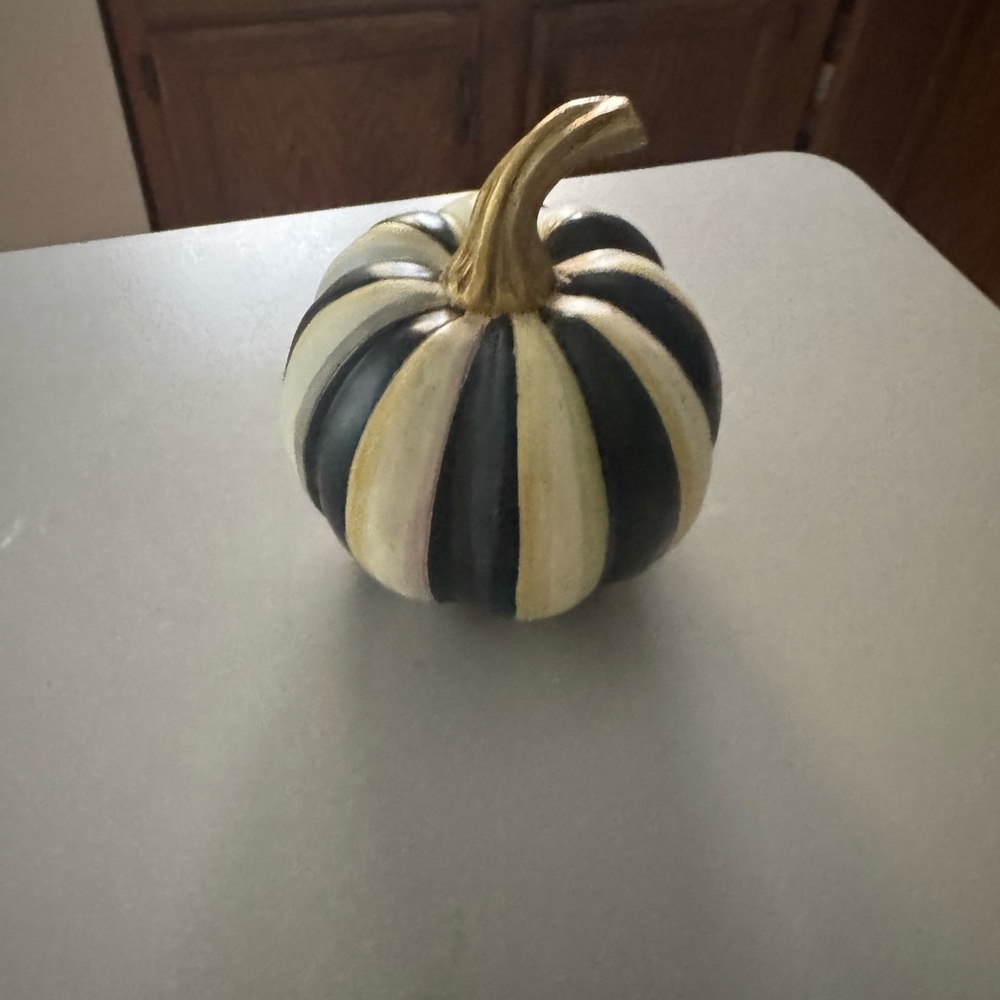 MacKenzie-Childs Black and Cream Pumpkin with Gold Accents